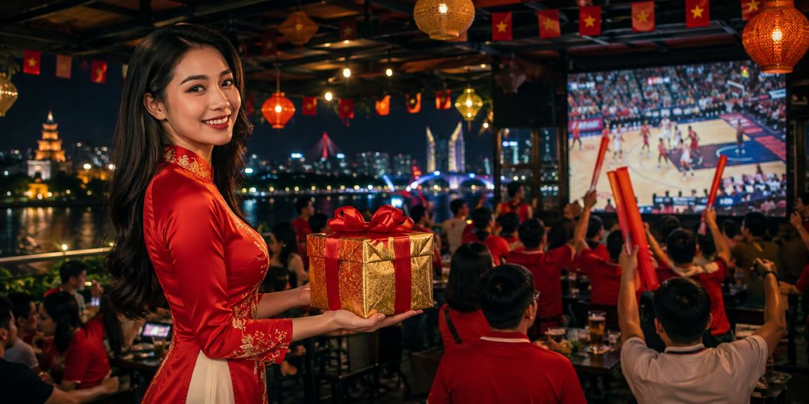 Người chơi tại Hà Nội theo dõi tỷ lệ kèo bóng rổ trên điện thoại trong trang phục áo dài truyền thống