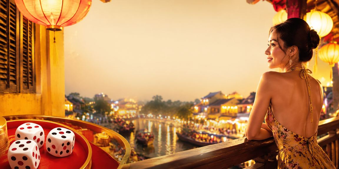 Người chơi tài xỉu tại chợ đêm Hội An với không khí lễ hội rực rỡ đèn lồng