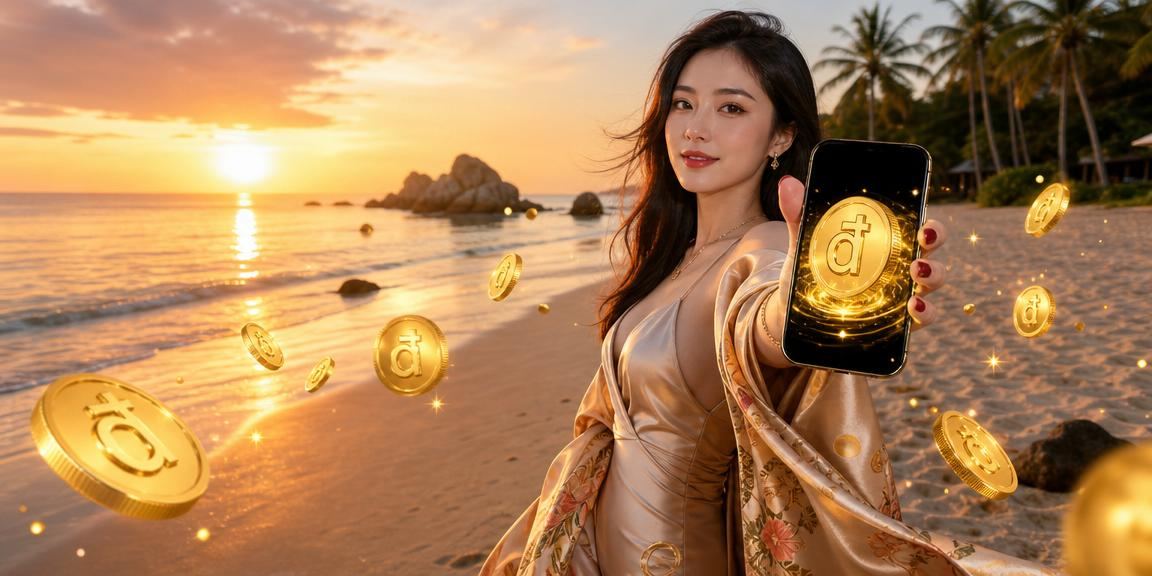 Người dùng thao tác nạp tiền casino trên điện thoại tại bãi biển Phú Quốc